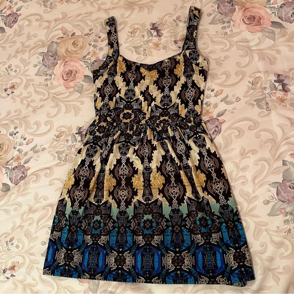 Ombré Snakes-skin Fishnet Pattern Tan / Gold, Black, Blue / Teal Summer Sundress